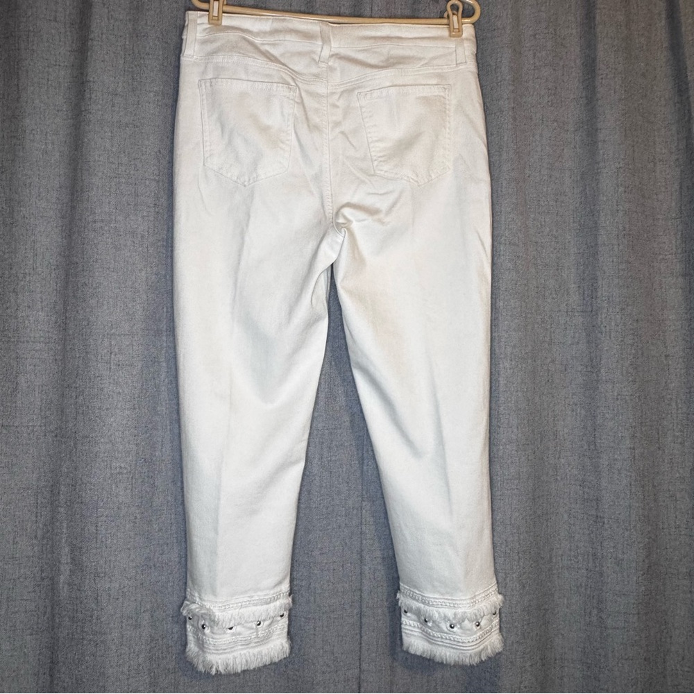 Chico's White Cropped Jeans with Beaded Fringe Hem - Picture 3 of 9